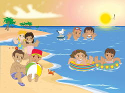 Children Swimming At The Beach Clipart - Clip Art Library