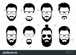 Hipster detailed hair and beards with sunglasses set ...