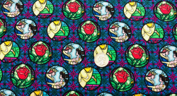Beauty and the Beast Badges - 17188 - Belle and Prince with Roses on  Stained Glass Circles - Fabric by the yard
