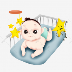 Cute Lively Kawaii Baby Crawling On Bed Looking Up Illustration ...