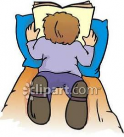 Boy Reading on His Bed - Royalty Free Clipart Picture