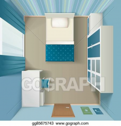 EPS Vector - Modern bedroom interior realistic top view . Stock ...