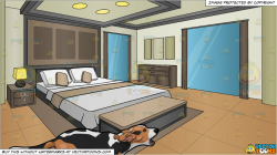 A Running Dog and A Modern Bedroom Background