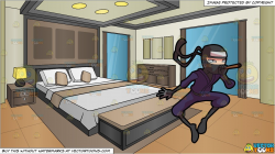 A Ninja Master Blowing A Lethal Dart and A Modern Bedroom Background