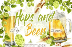 Hops And Beer Watercolor Clip Art by DioFlow on ...