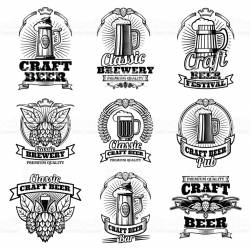 Retro Beer Pub Vector Emblems Vintage Traditional Brewing ...