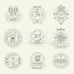 Hipster style handmade beer and craft brewery logo or ...