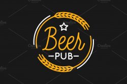 Beer pub logo. Round linear logo.