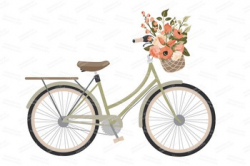 Peach Floral Wedding Bicycle Vectors - Flower Clipart, Peonies Clip Art,  Poppies