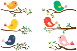 Cute colorful birds clipart, Tree branches green leaves, Spring bird ...