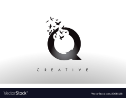 Q logo letter with flock of birds flying and