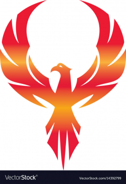 Stylized graphic phoenix bird flying with expanded