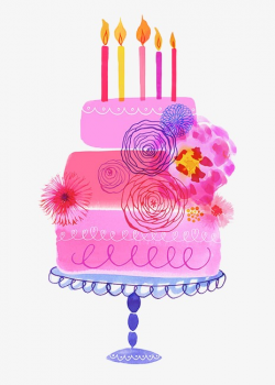 Painted Pink Birthday Cake, Birthday Clipart, Cake Clipart, Hand ...