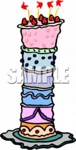 A Tall Birthday Cake - Clipart