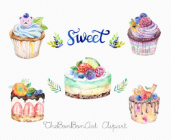 watercolor clipart. watercolor cake. Bakery Clipart. cupcake clipart ...