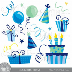 BLUE BIRTHDAY Clip Art: Vector Birthday Clip Art, Instant Download ...