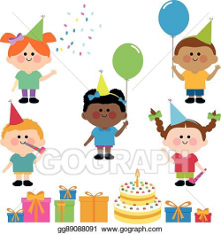 Vector Stock - Kids birthday party cake and presents. Clipart ...