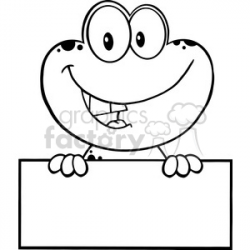 Royalty Free RF Clipart Illustration Black And White Cute Frog Cartoon  Mascot Character Over Blank Sign clipart. Royalty-free clipart # 395708