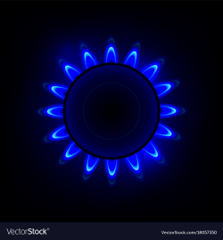 Gas flame with blue reflection background