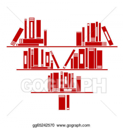 Vector Illustration - Heart shaped book shelf with books ...