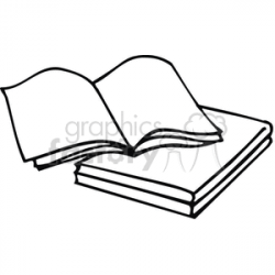 Black and white outline of an open book with blank pages clipart.  Royalty-free clipart # 382521