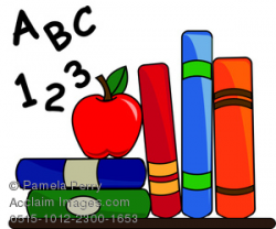 Clip Art Image of School Books With an Apple for Teacher and ABC\'s
