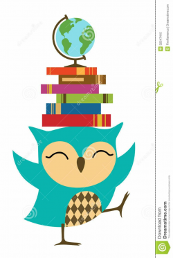 Owl with Books Clip Art | Education Owl Clipart Happy little owl ...