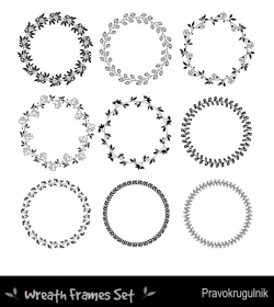 Round Borders Clipart, Floral Wreaths Clipart, Circle Frames, Black ...