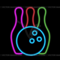 Bowling ball and skittles neon lights - vector clipart
