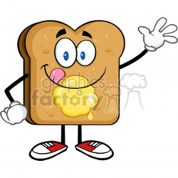 royalty free rf clipart illustration happy toast bread cartoon character  licking his lips with butter waving vector illustration isolated on white  ...