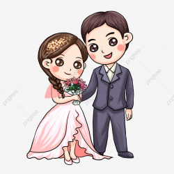 Chinese Style Cartoon Bride And Groom Wedding, Illustration, Married ...