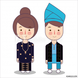 Malaysia bride and groom cartoon wedding. traditional national ...