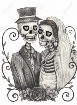 skeleton bride and groom drawing - Google Search | couple tattoo ...