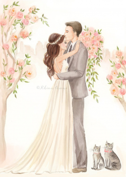 Save the Date Illustration Wedding Portrait Bride Groom by Reani ...