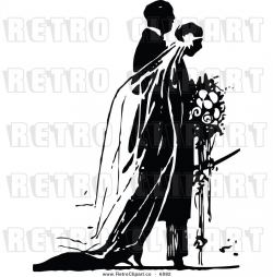Vector Clipart of a Retro Black and White Wedding Couple ...
