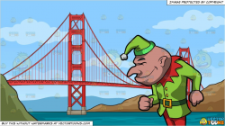 Side View Of A Happy Tough Elf and The Golden Gate Bridge Background