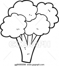 Vector Stock - Black and white cartoon broccoli. Clipart ...