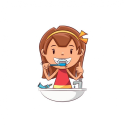 Girl Brushing Teeth Clipart