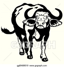 Vector Clipart - African cape buffalo black white. Vector ...