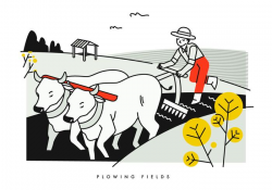 Peasant Flowing Fields With Buffalo Vector Illustration ...