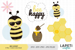 Bee happy, bumble bee, hive, honey cute clipart and graphics