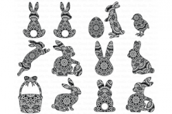 Easter Mandala SVG, Bunny Mandala SVG, Rabbit Mandala SVG.