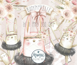 Boho Bunny Clipart, Watercolor