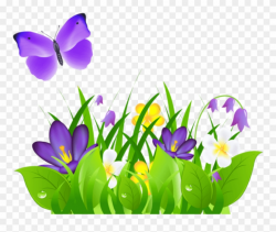 Free Png Purple Flowers Grass And Butterflypicture - Butterfly ...