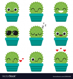 Cute happy cactus in blue pot