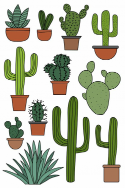 Cactus Clipart Set, Hand Drawn Clip Art Illustrations of Desert ...