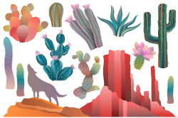 Desert & Cactus Clipart Vector, PNG