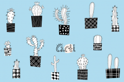 Cute modern cactus clipart, Black and white hand drawn cacti clip ...