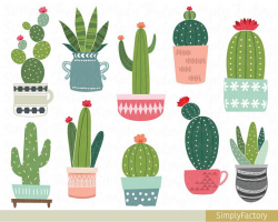 Cactus potted clip art, succulent clipart, tribal, cacti, cactuses ...