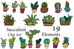 Succulent Clipart, CACTUS CLIPART, Doodle Cactus Clipart Line Art